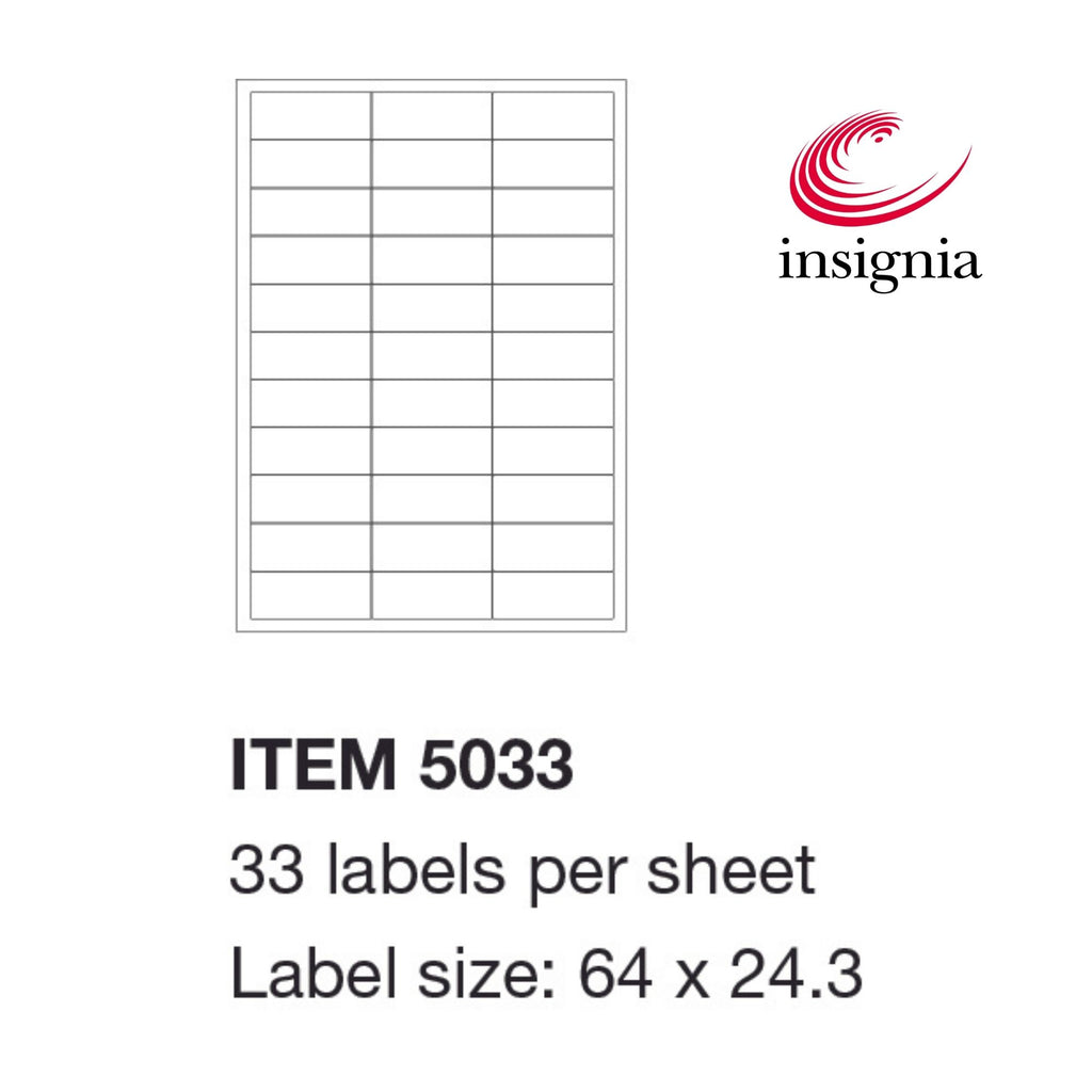 LASER LAB SHEET 64MM X 24.3MM (33) WHT 100/PK - insignia