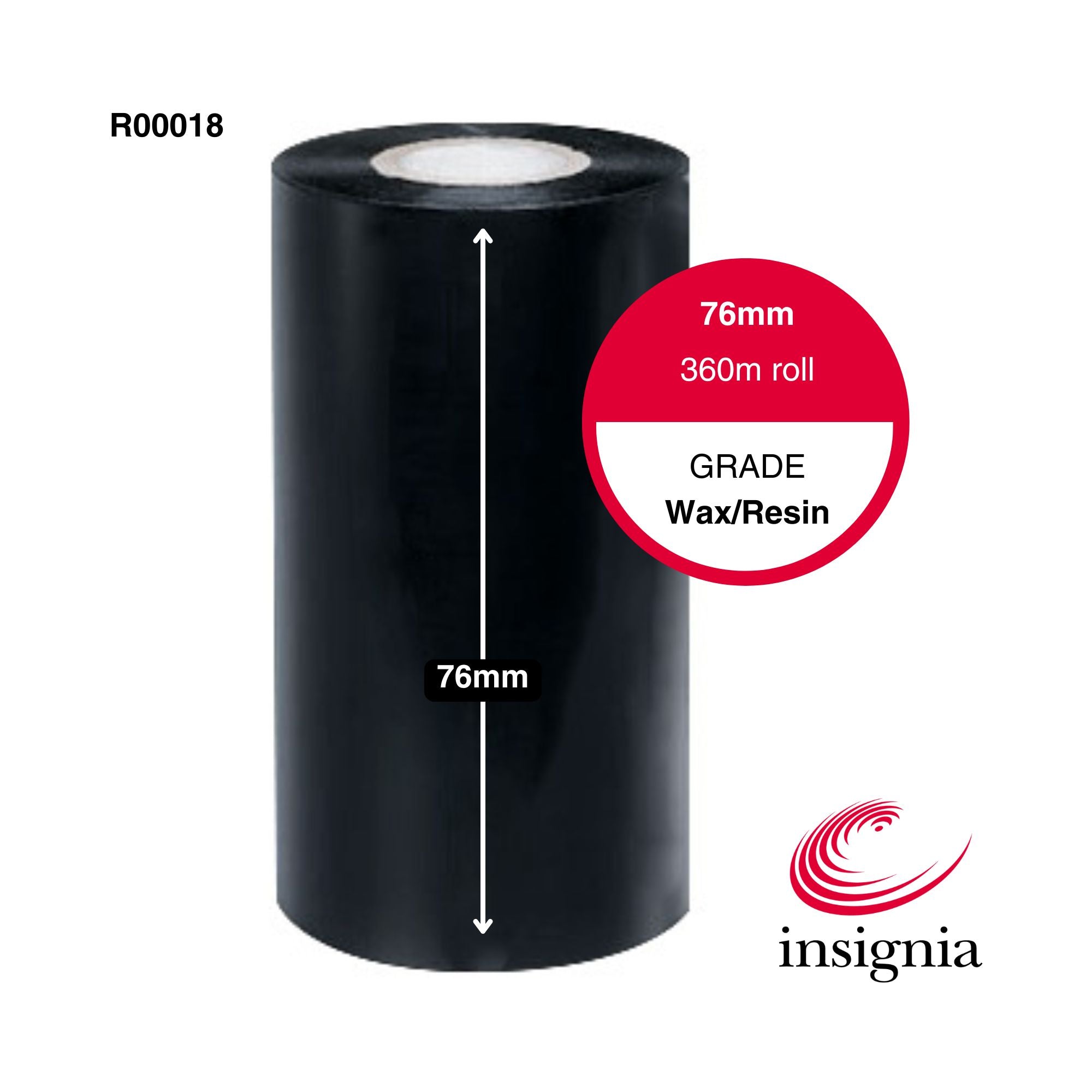 INS RIBBON 76MM X 360M W/R-BLK-CSI-C25 - insignia